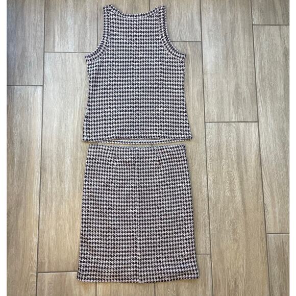 Ann Taylor Houndstooth 2 Piece Set Top & Skirt Tweed Knit Brown S MP Lined FA22 - Picture 2 of 16